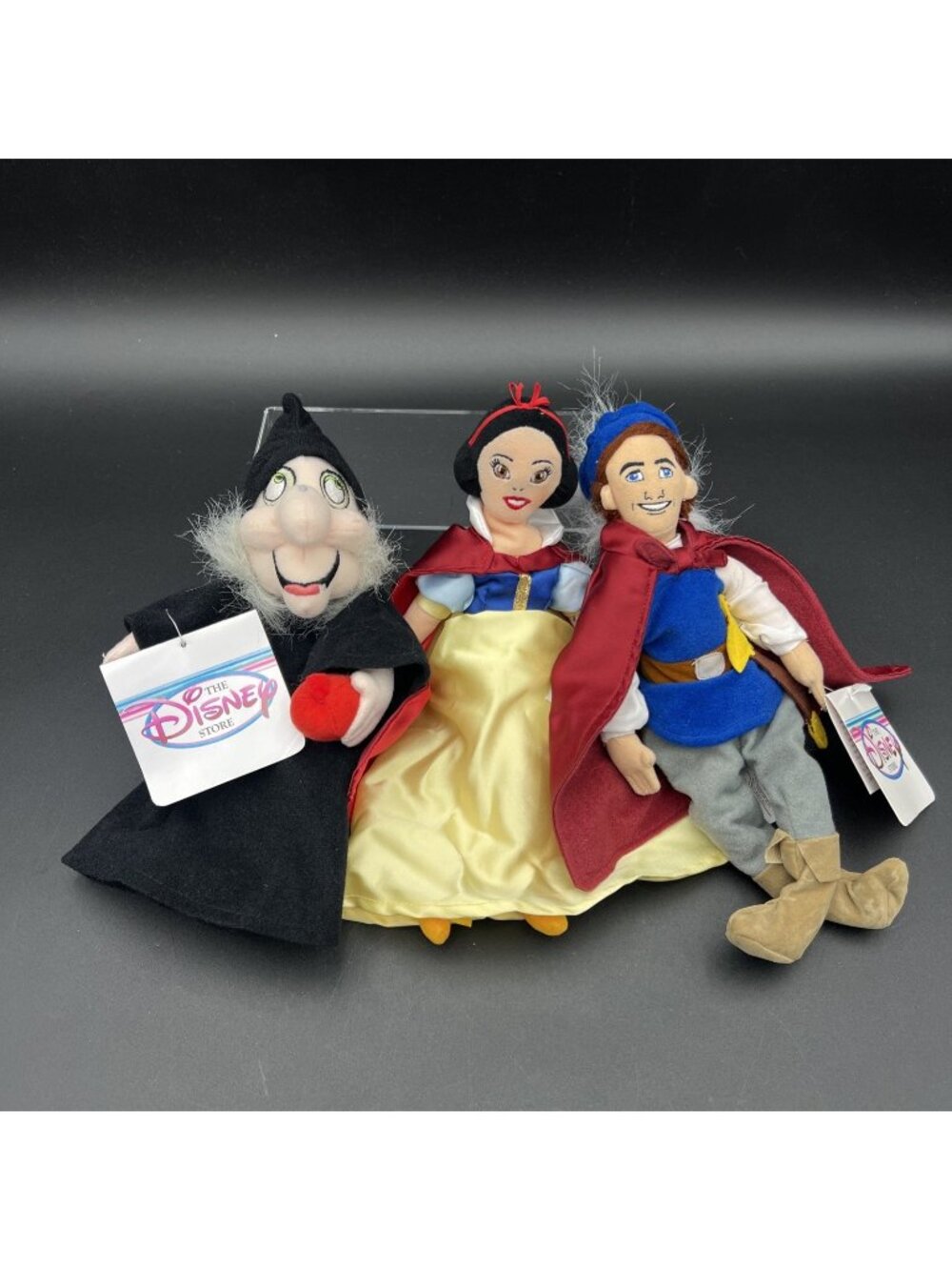 Disney Store 8" Snow White Bean Bag Plush Set of 3 Prince Witch Dolls with tags